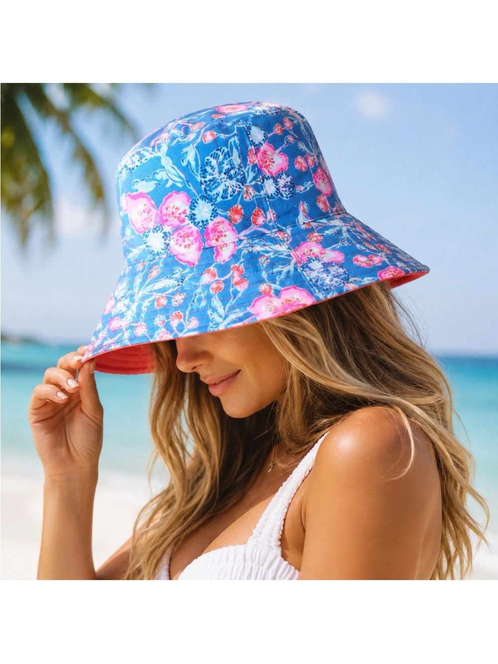 Lilly Pulitzer UPF 50+ Reversible Sun Hat in the Bahamian Rhapsody Excellent